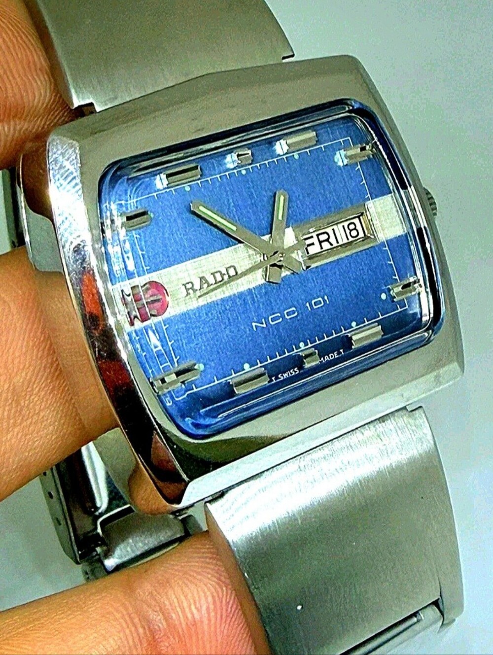 Rado NCC 101 Blue Dial Stainless Steel Watch Vintage 1970s